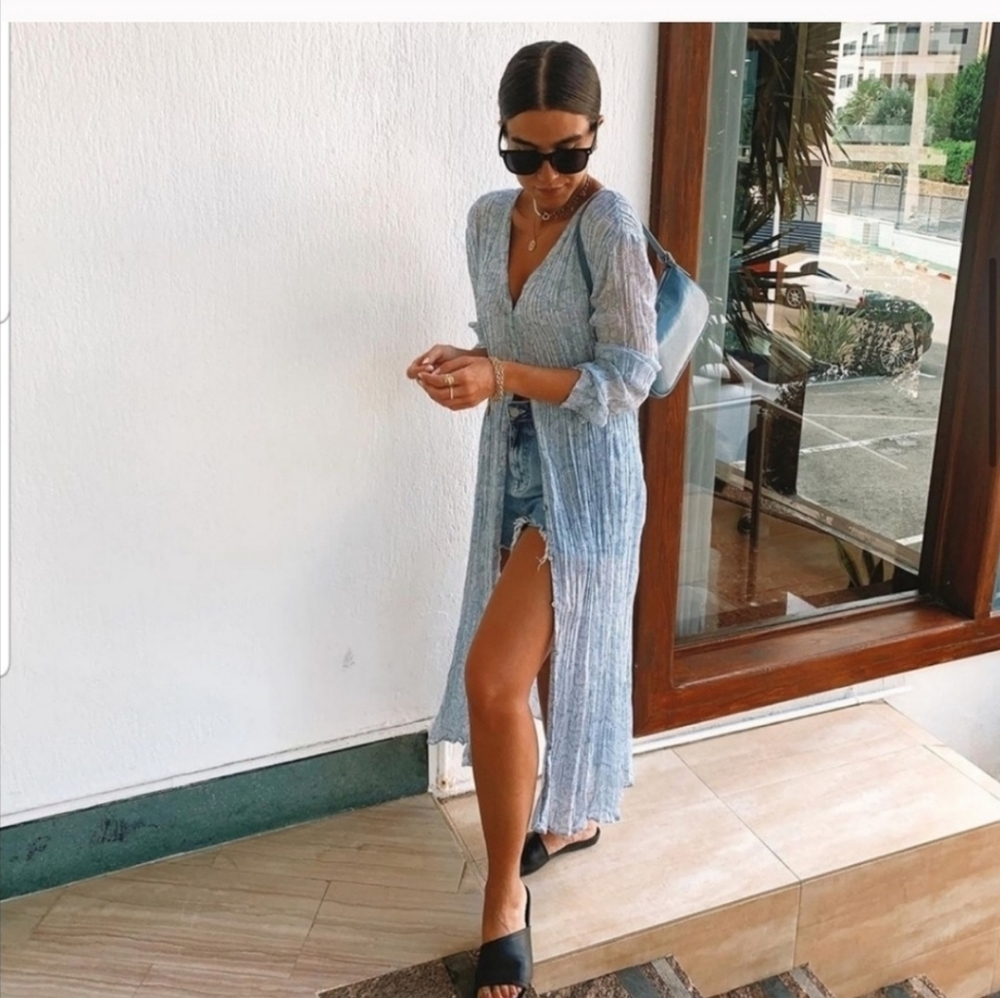 Zara Semi Sheer Wrinkled Button Down Dress - Picture 7 of 16